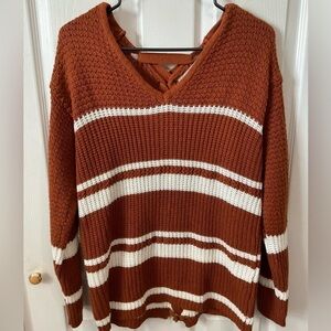 Love Change sweater. V neck. Brown and white. Size 1X